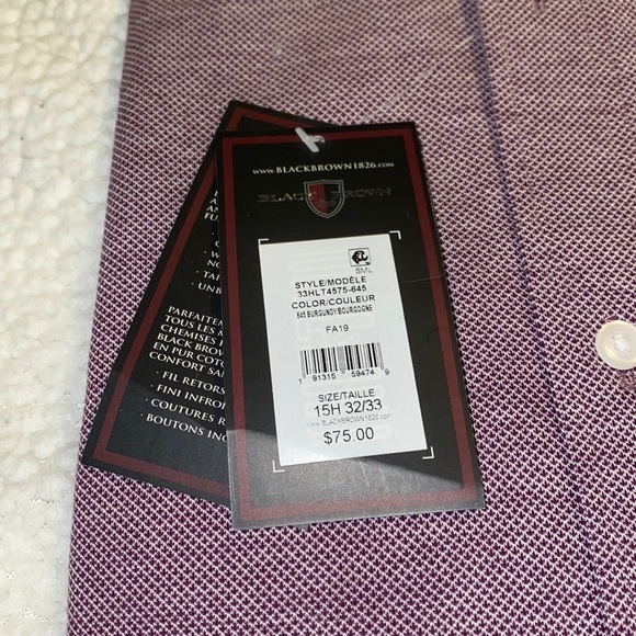 NWT Black Brown 1826 Burgundy Men’s Button-Down Shirt size 32/33 - Picture 8 of 9